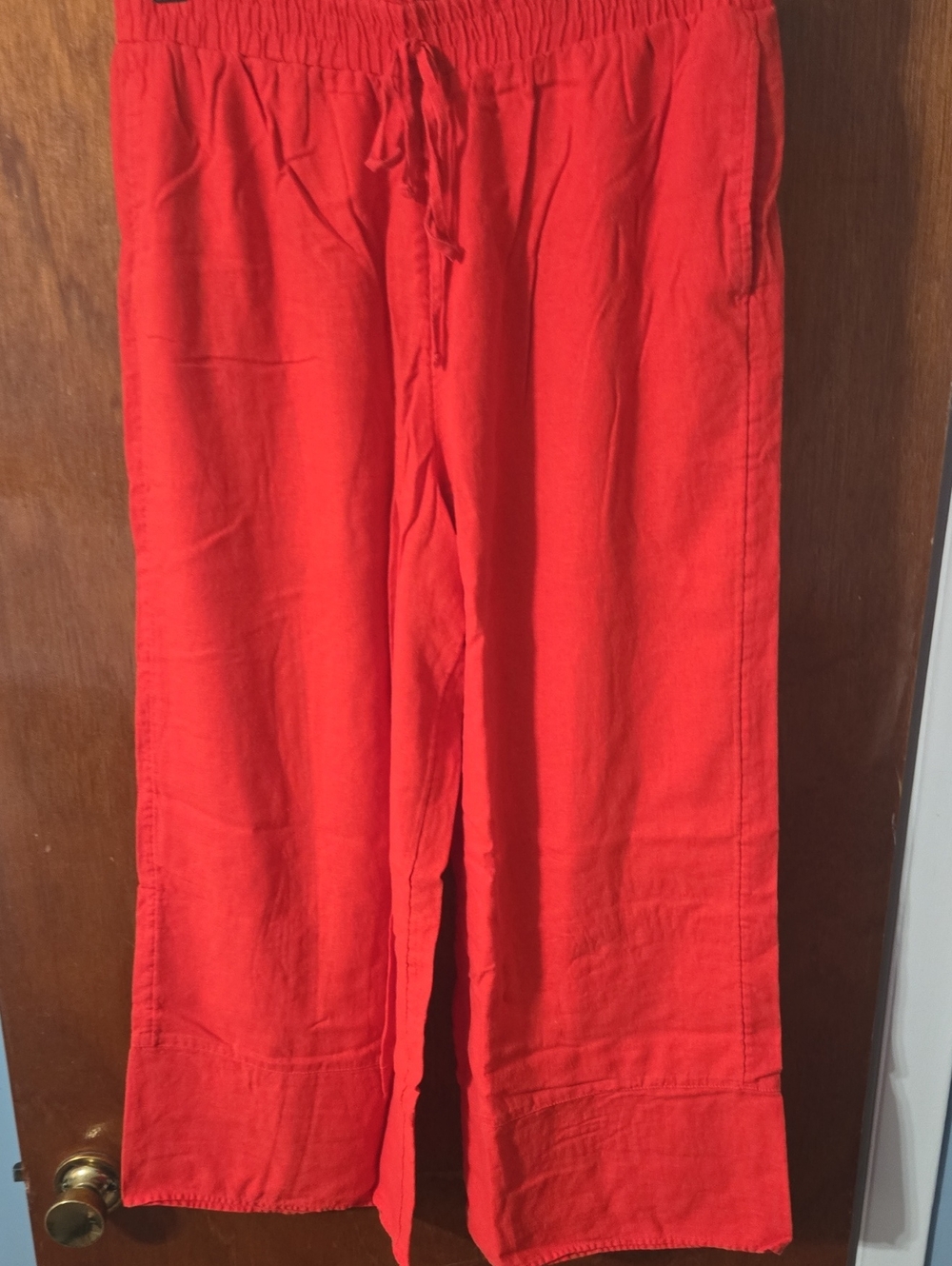 LC Lauren Conrad Wide Leg Linen Blend Drawstring Pants in Bright Red/Orange